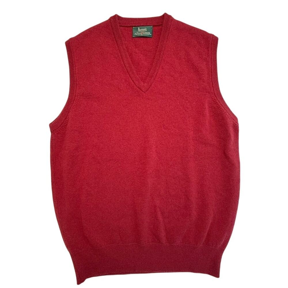 Harrods x Alan Paine Mens Lambswool Sweater Vest 42 Burgundy Made England